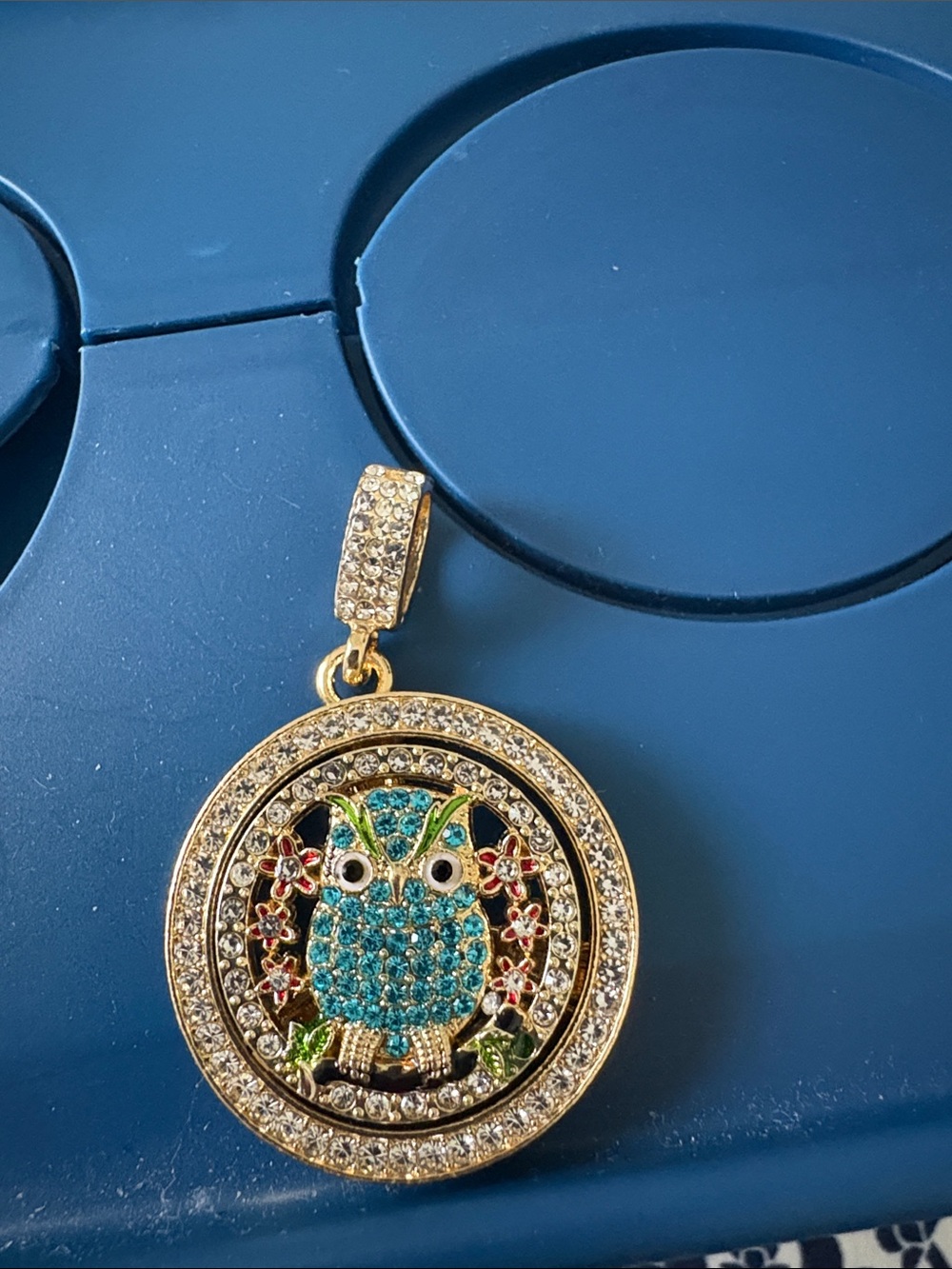Gold-Tone Blue Crystal Owl Pendant Necklace